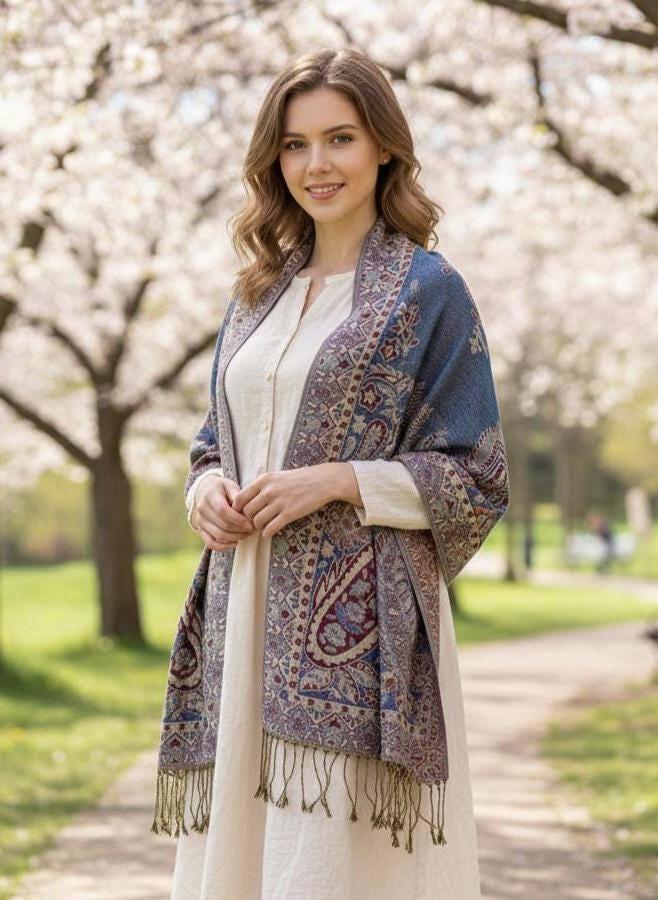 Soft Pashmina Shawl & Scarf for Women, Jacquard Brocade, Shawl, Sarong or Head Wraps