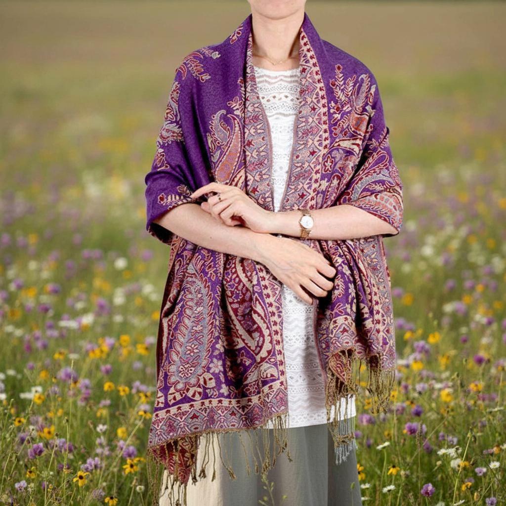 Reversible Soft Pashmina Shawl & Scarf for Women, Jacquard Brocade, Shawl, Sarong or Head Wraps