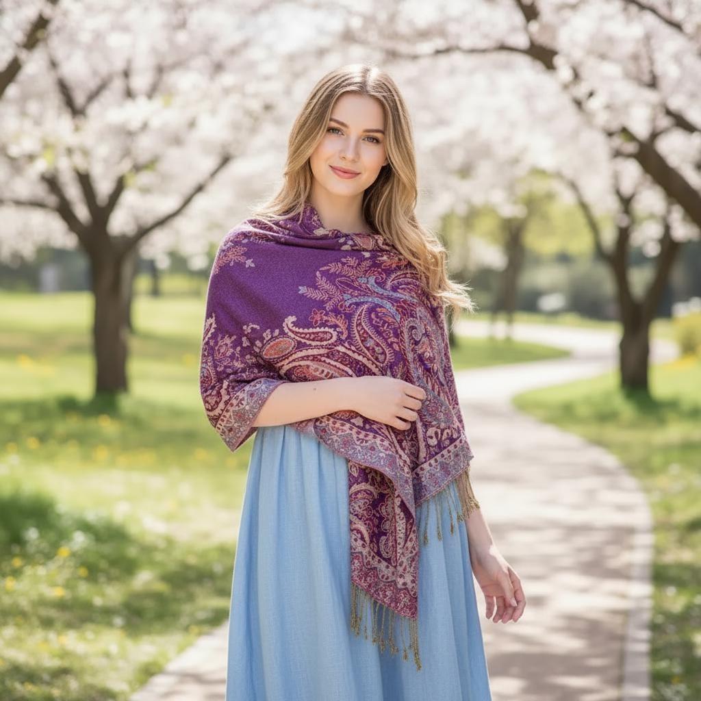 Reversible Soft Pashmina Shawl & Scarf for Women, Jacquard Brocade, Shawl, Sarong or Head Wraps