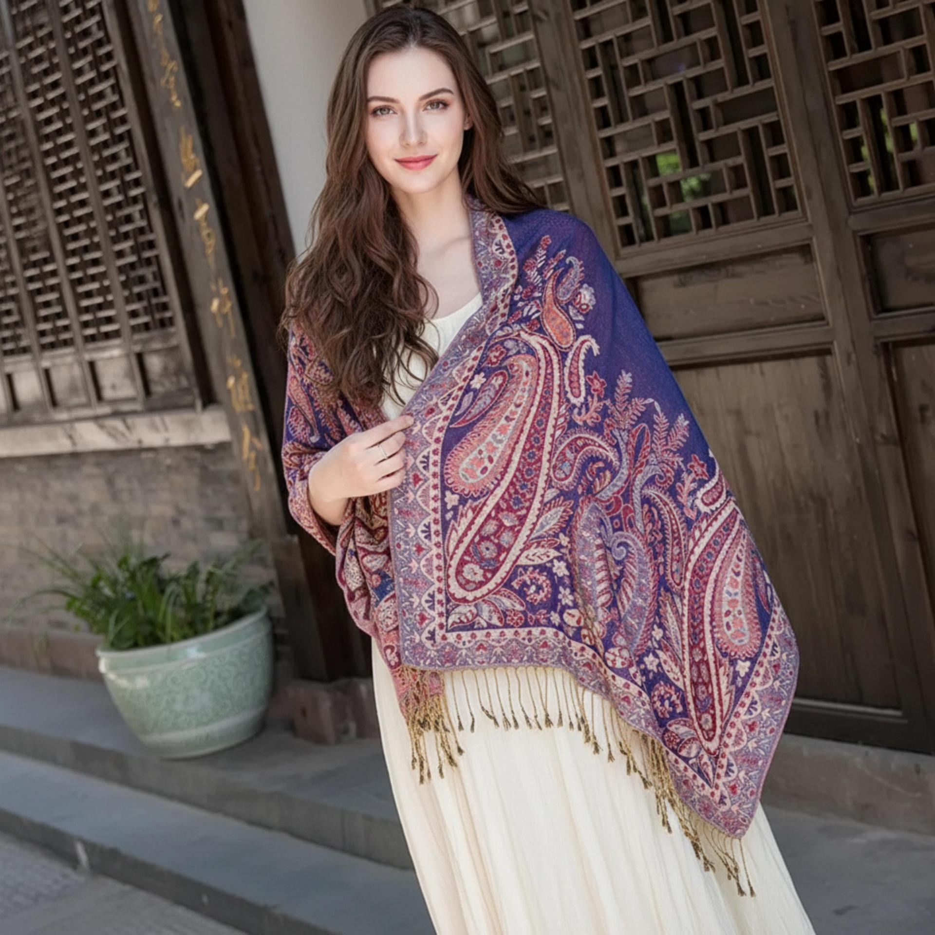 Pashmina Shawl & Scarf for Women, Jacquard Brocade, Shawl, Sarong or Head Wraps