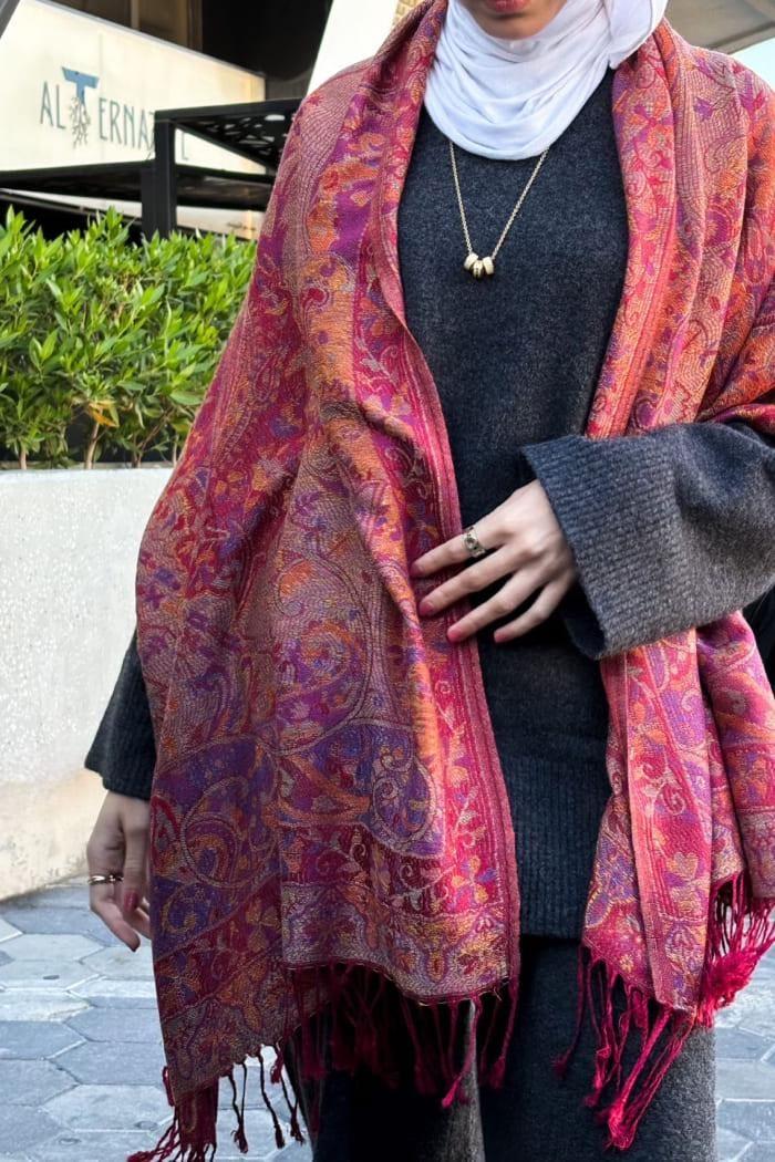 Reversible Soft Pashmina Shawl & Scarf for Women, Jacquard Brocade, Shawl, Sarong or Head Wraps