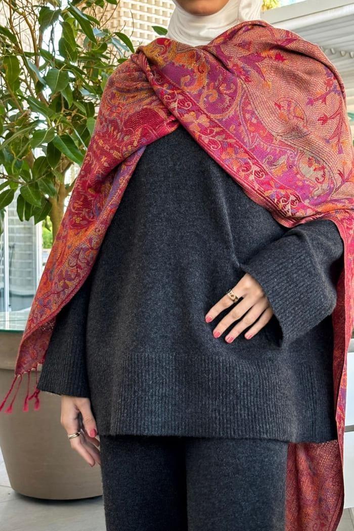 Reversible Soft Pashmina Shawl & Scarf for Women, Jacquard Brocade, Shawl, Sarong or Head Wraps