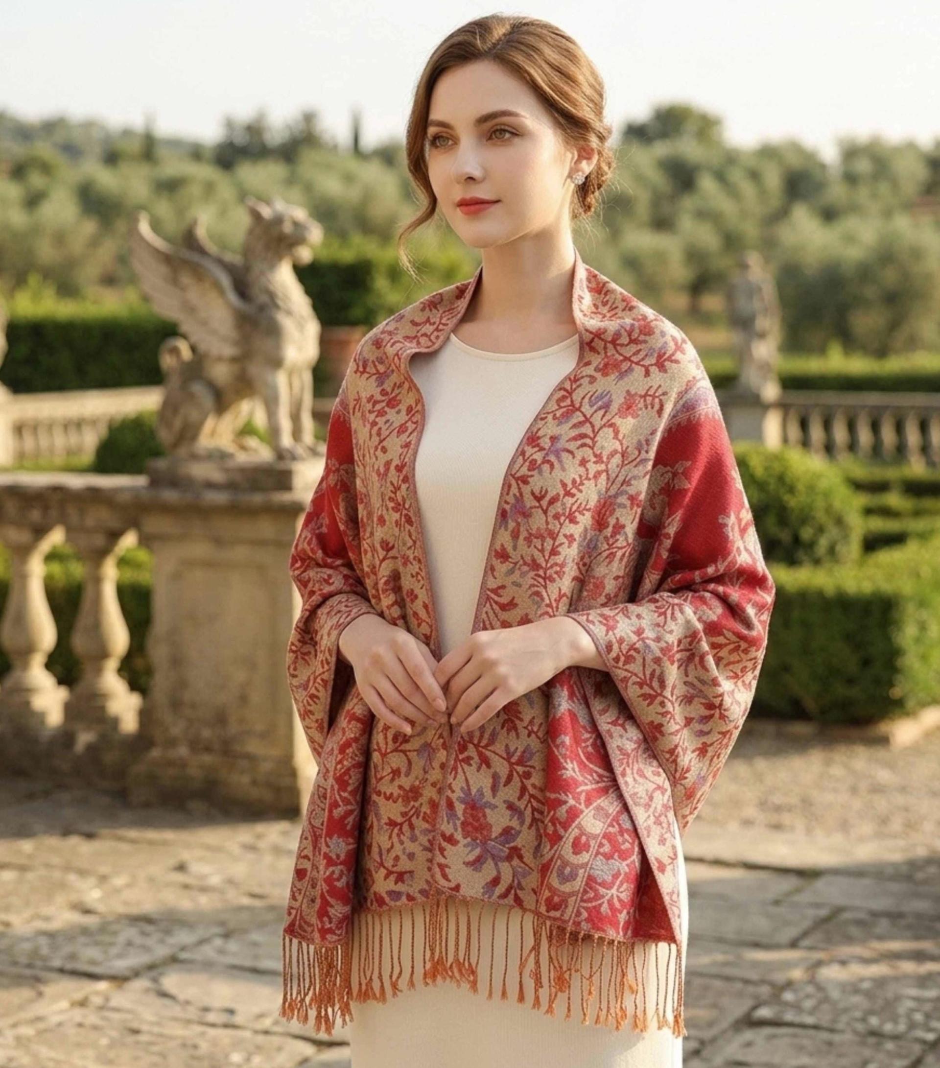 Shiny Pashmina Shawl & Scarf for Women, Jacquard Brocade, Head Wraps