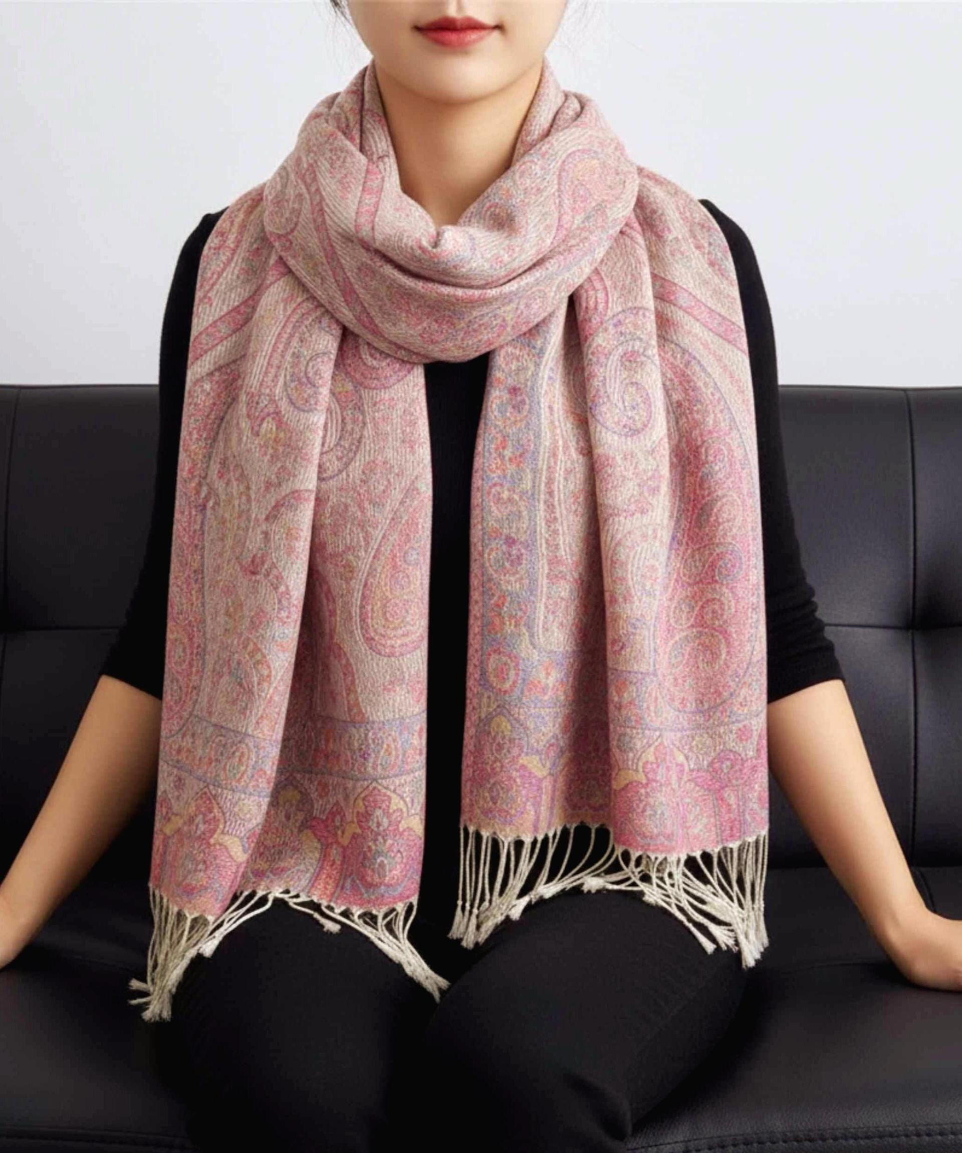 Soft Pashmina Shawl & Scarf for Women, Jacquard Brocade, Shawl, Sarong or Head Wraps