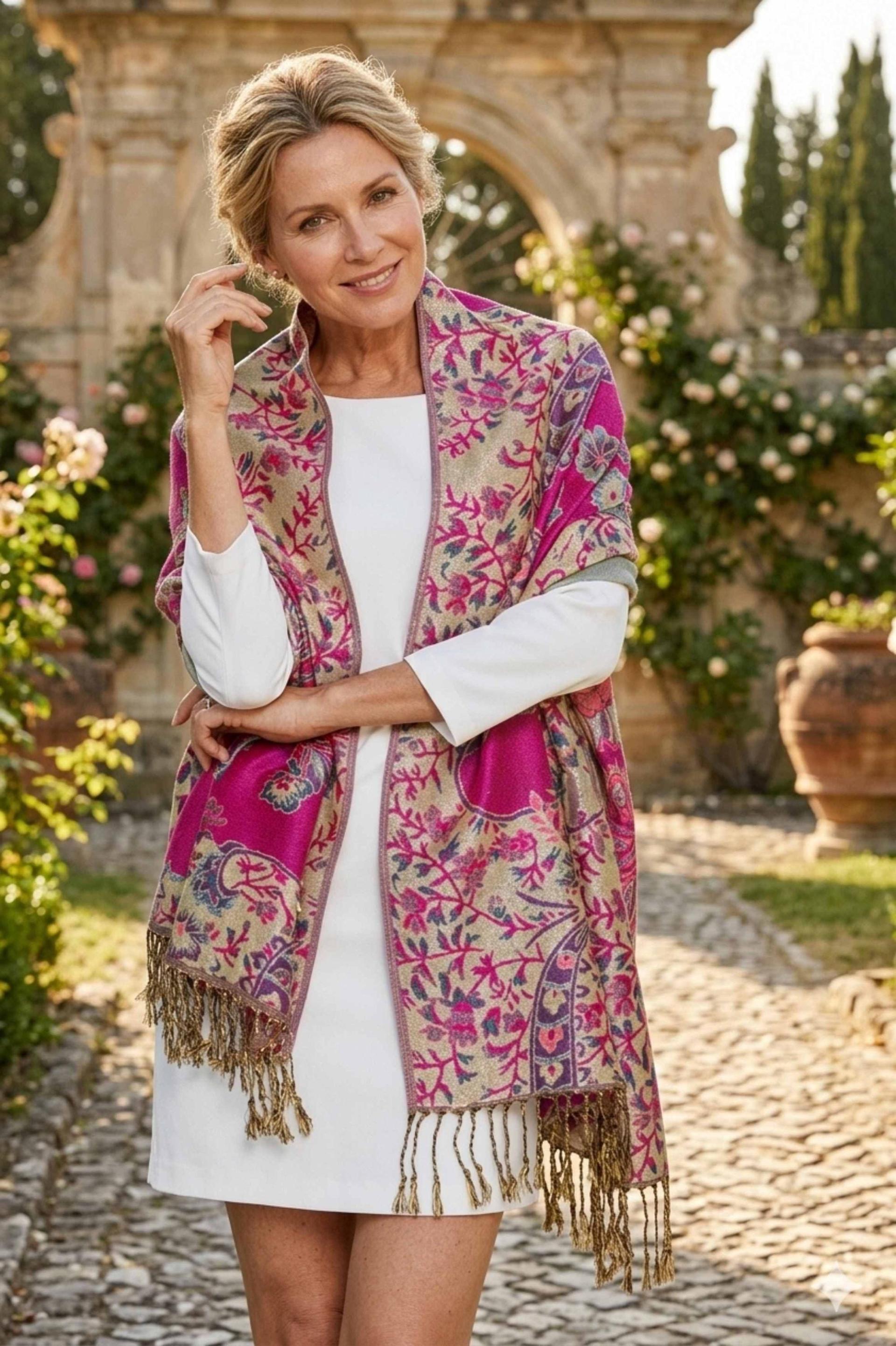 Shiny Pashmina Shawl & Scarf for Women, Jacquard Brocade, Head Wraps