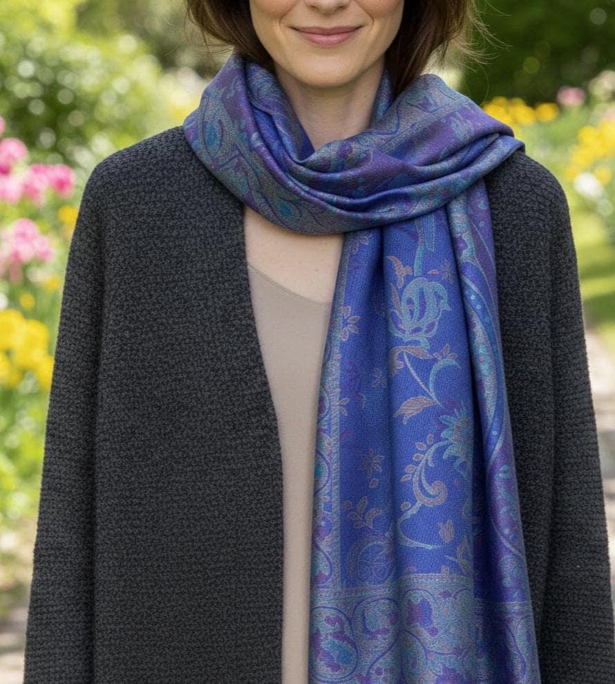 Reversible Soft Pashmina Shawl & Scarf for Women, Jacquard Brocade, Shawl, Sarong or Head Wraps