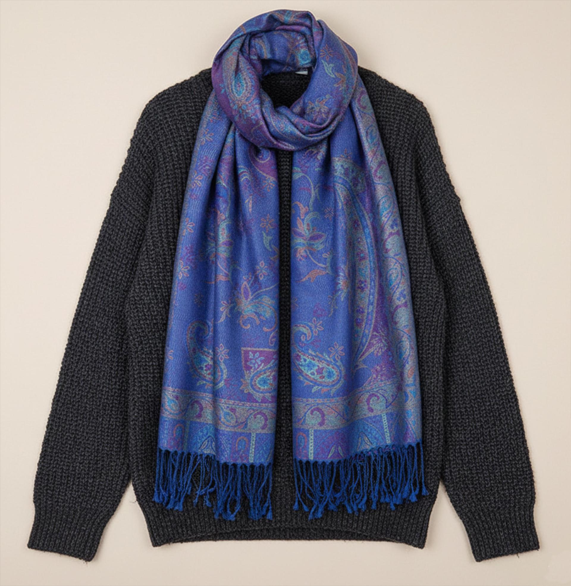 Reversible Soft Pashmina Shawl & Scarf for Women, Jacquard Brocade, Shawl, Sarong or Head Wraps