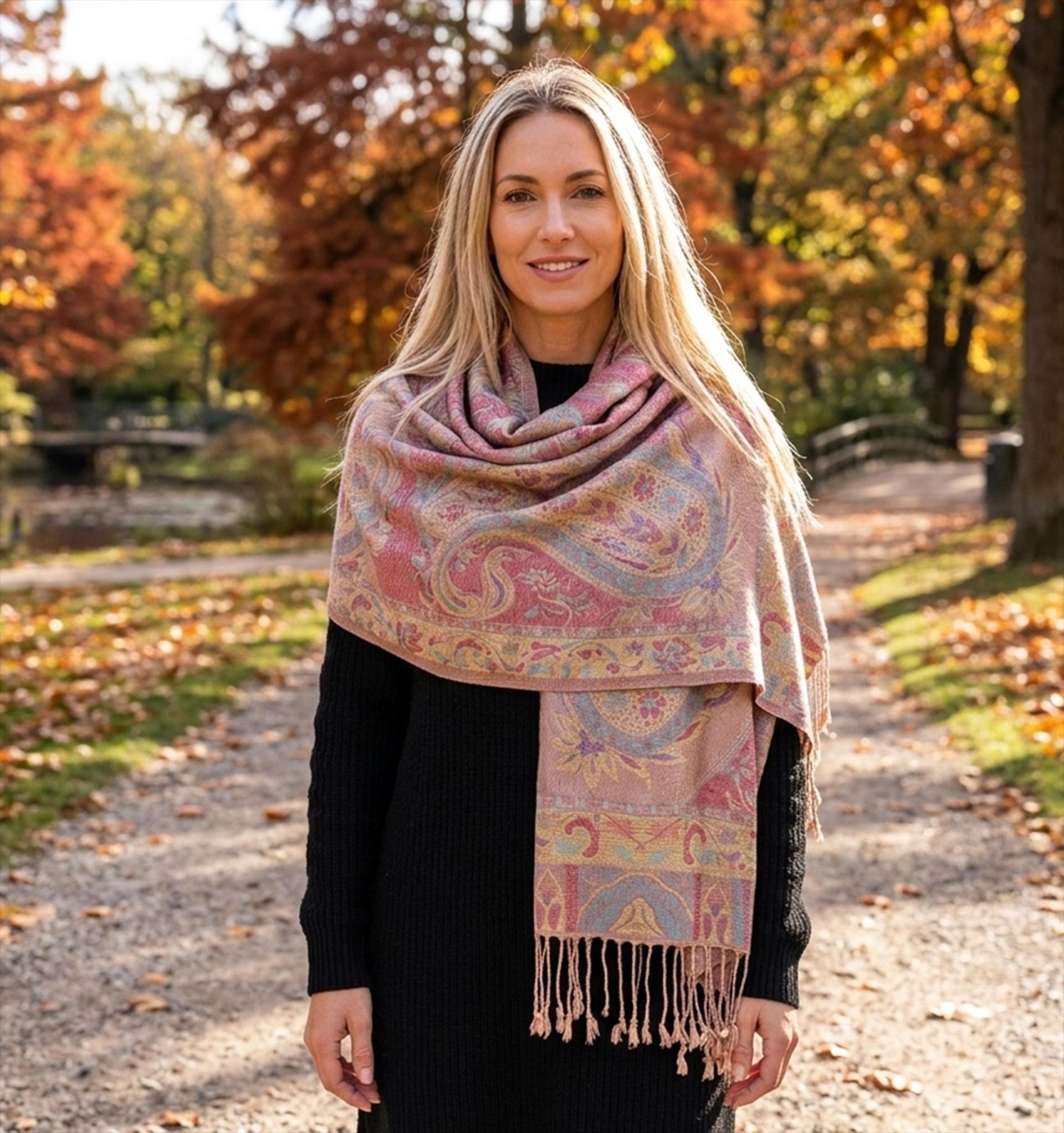 Reversible Soft Pashmina Shawl & Scarf for Women, Jacquard Brocade, Shawl, Sarong or Head Wraps