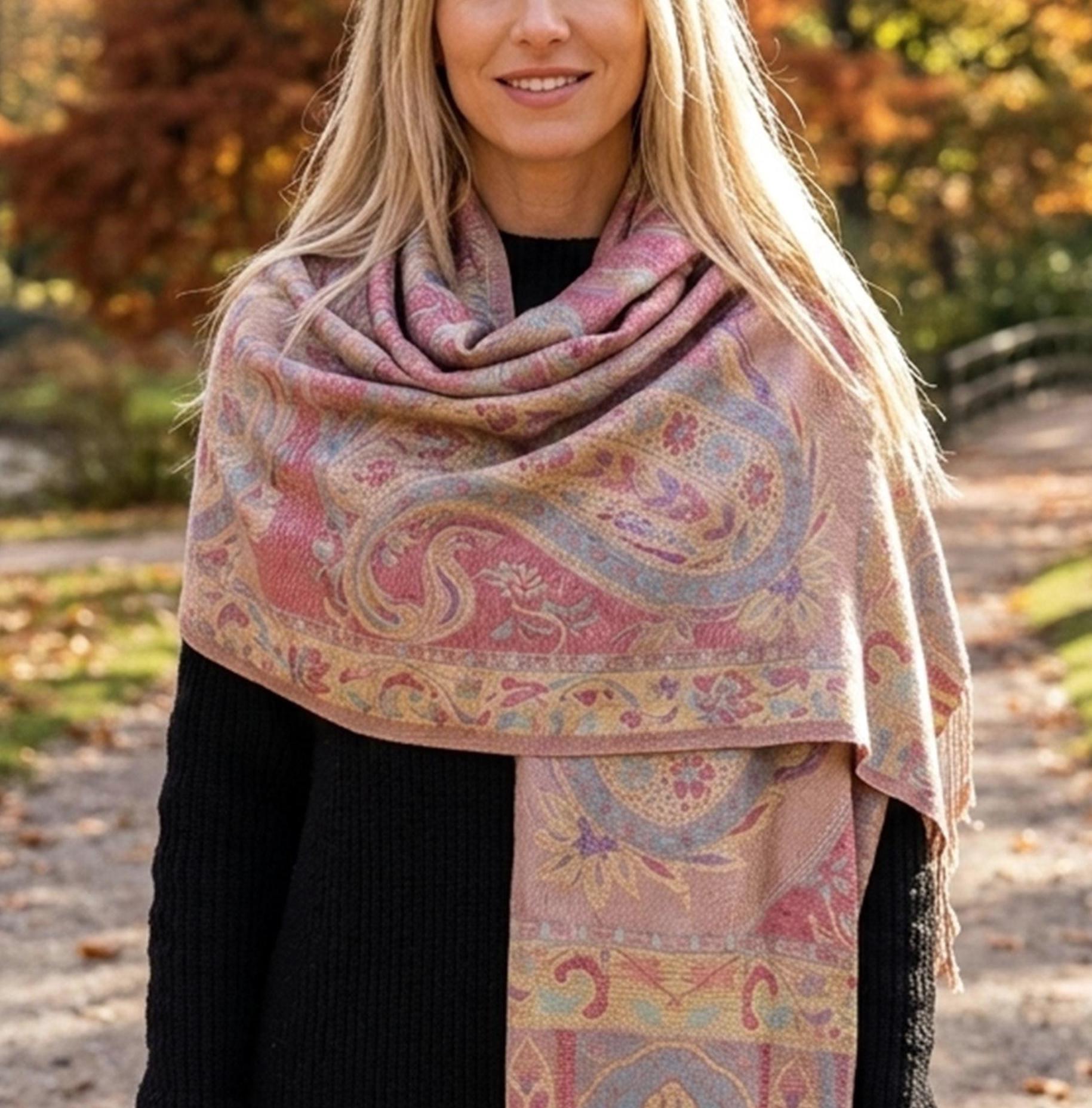 Reversible Soft Pashmina Shawl & Scarf for Women, Jacquard Brocade, Shawl, Sarong or Head Wraps