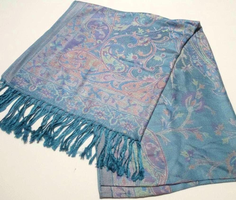 Reversible Soft Pashmina Shawl & Scarf for Women, Jacquard Brocade, Shawl, Sarong or Head Wraps