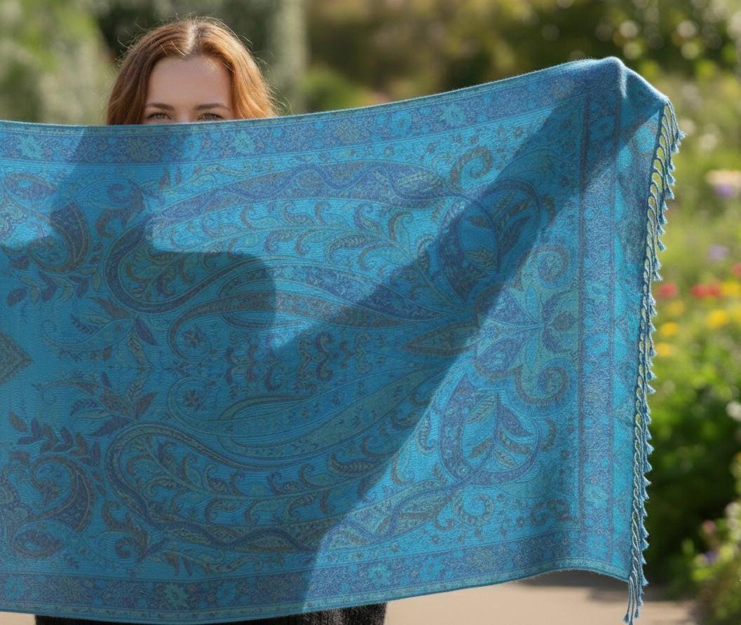 Reversible Soft Pashmina Shawl & Scarf for Women, Jacquard Brocade, Shawl, Sarong or Head Wraps