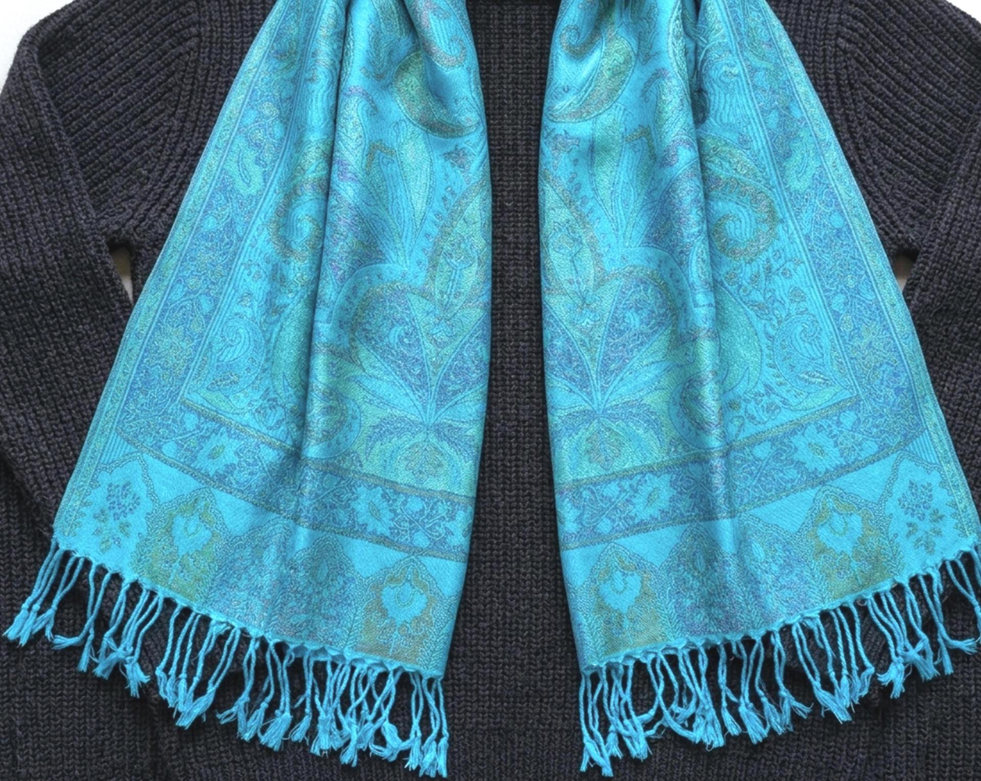 Reversible Soft Pashmina Shawl & Scarf for Women, Jacquard Brocade, Shawl, Sarong or Head Wraps