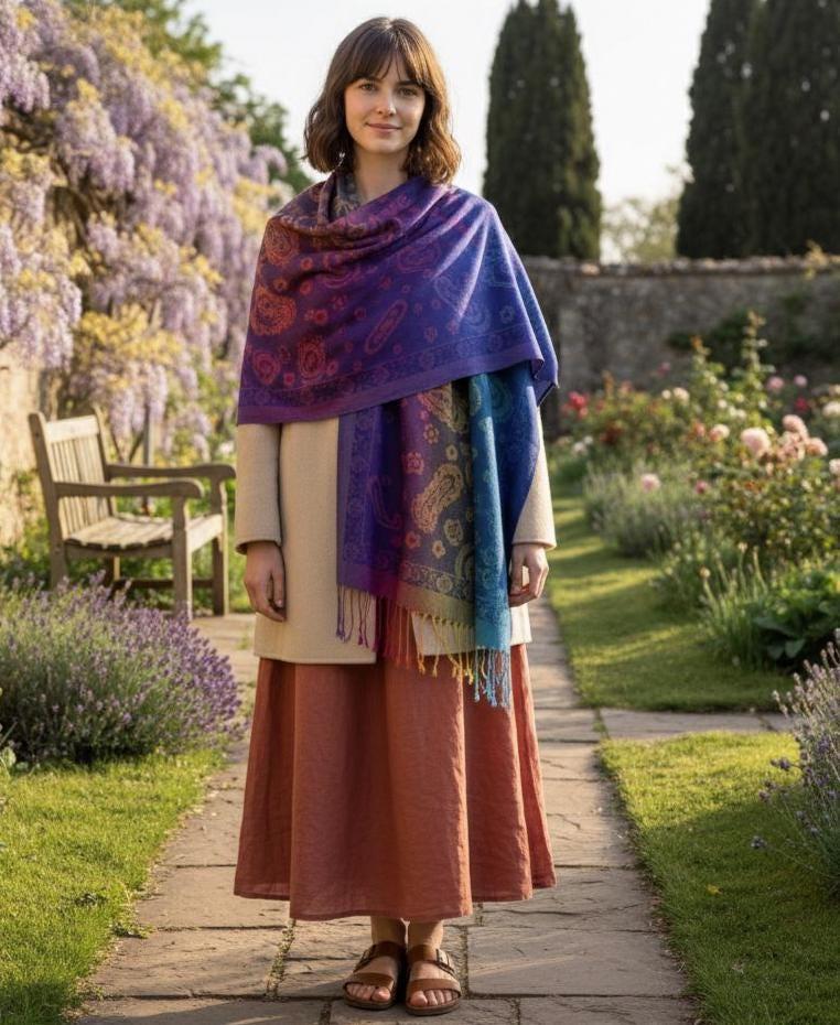 Rainbow Paisley Shawl, Woven Pashmina Wrap, Bohemian Scarf for Women