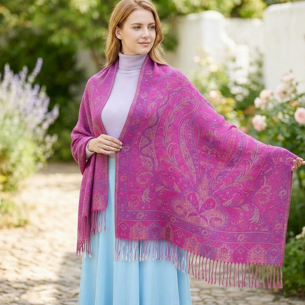 Reversible Soft Pashmina Shawl & Scarf for Women, Jacquard Brocade, Shawl, Sarong or Head Wraps
