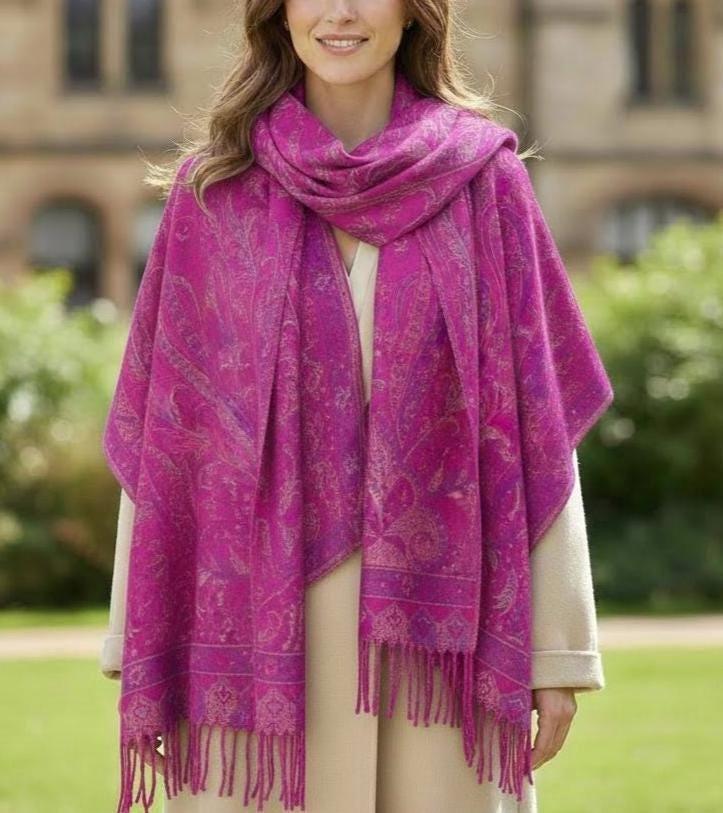 Reversible Soft Pashmina Shawl & Scarf for Women, Jacquard Brocade, Shawl, Sarong or Head Wraps