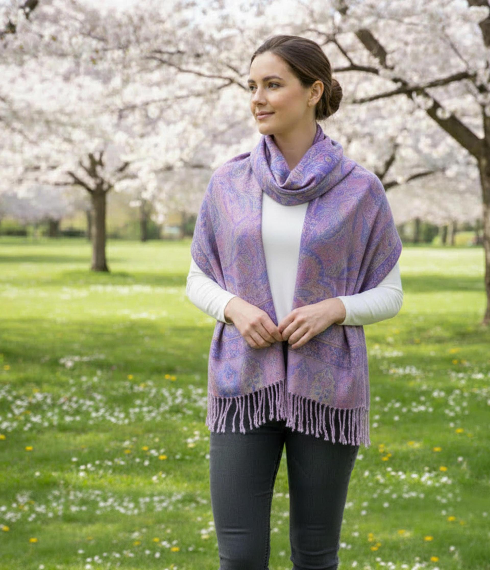 Reversible Soft Pashmina Shawl & Scarf for Women, Jacquard Brocade, Shawl, Sarong or Head Wraps