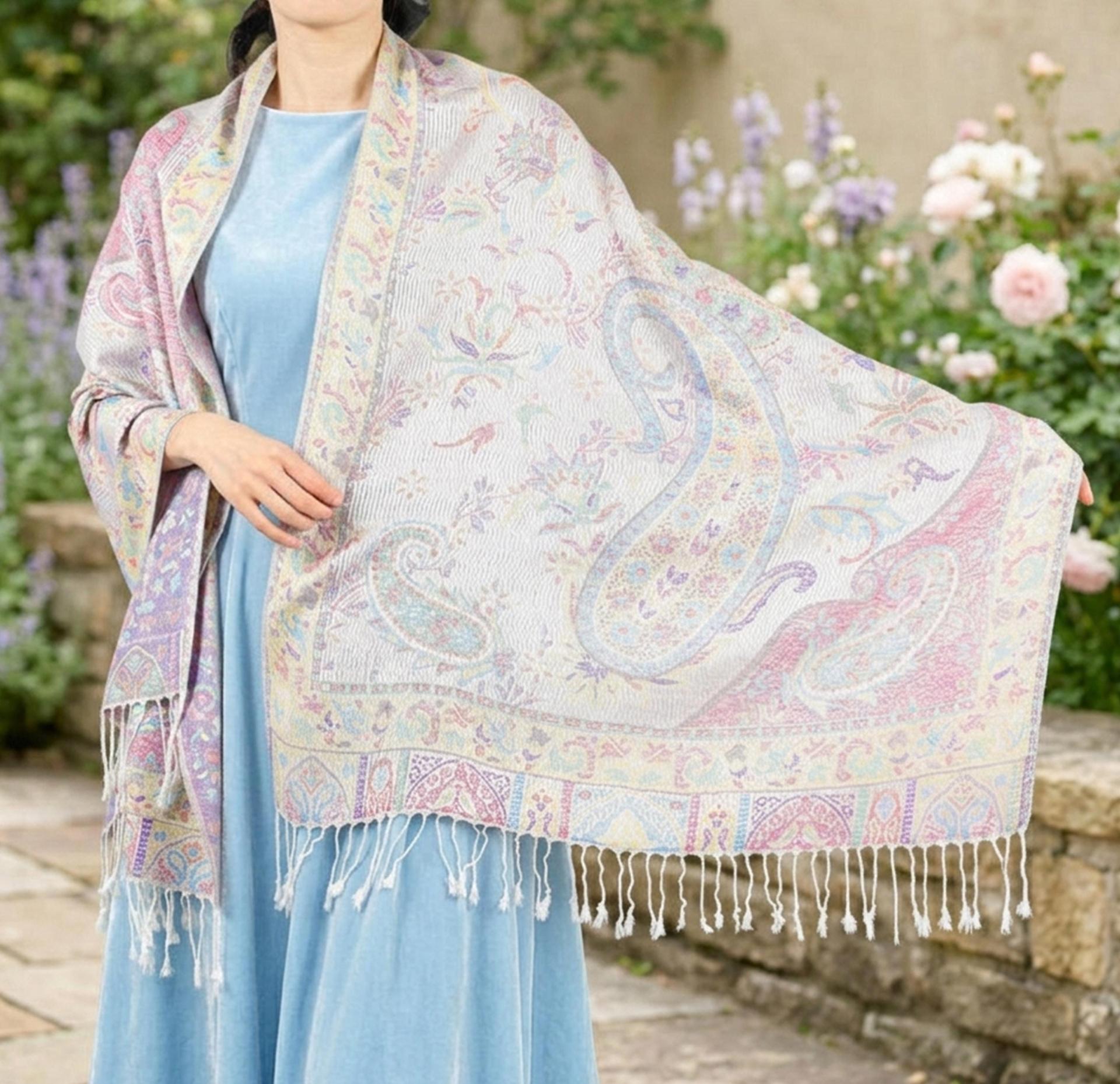 Soft Pashmina Shawl & Scarf for Women, Jacquard Brocade, Shawl, Sarong or Head Wraps