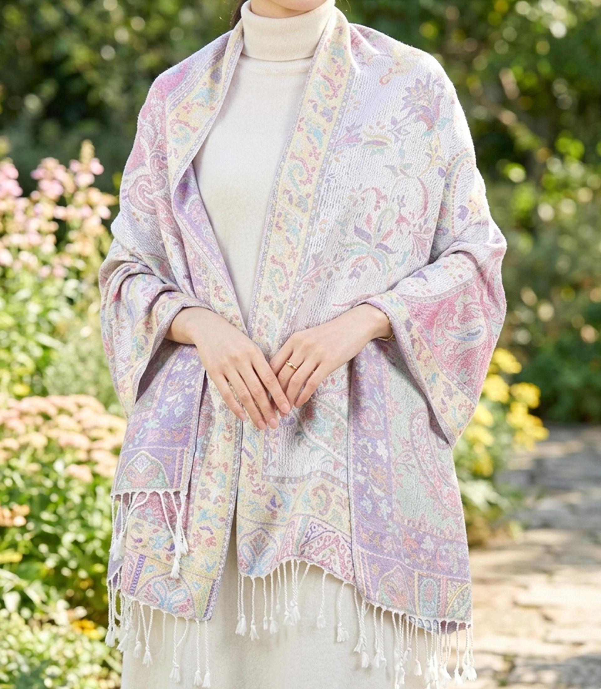 Soft Pashmina Shawl & Scarf for Women, Jacquard Brocade, Shawl, Sarong or Head Wraps
