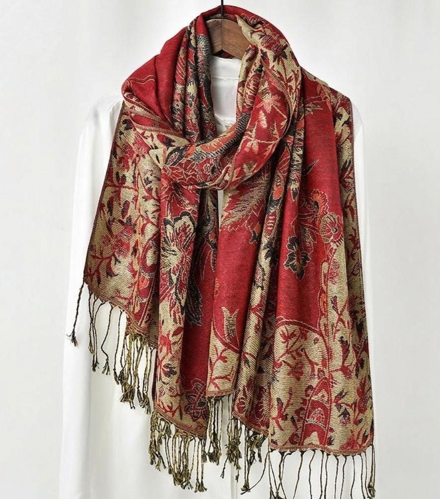 Reversible Soft Pashmina Shawl & Scarf for Women, Jacquard Brocade, Shawl, Sarong or Head Wraps