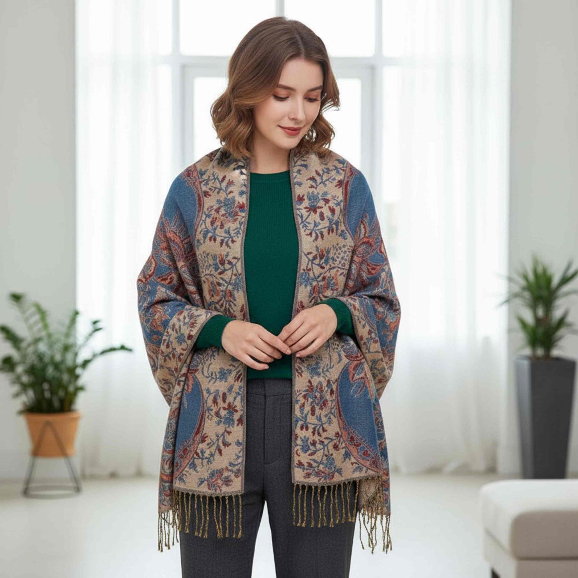 Shiny Pashmina Shawl & Scarf for Women, Jacquard Brocade, Head Wraps