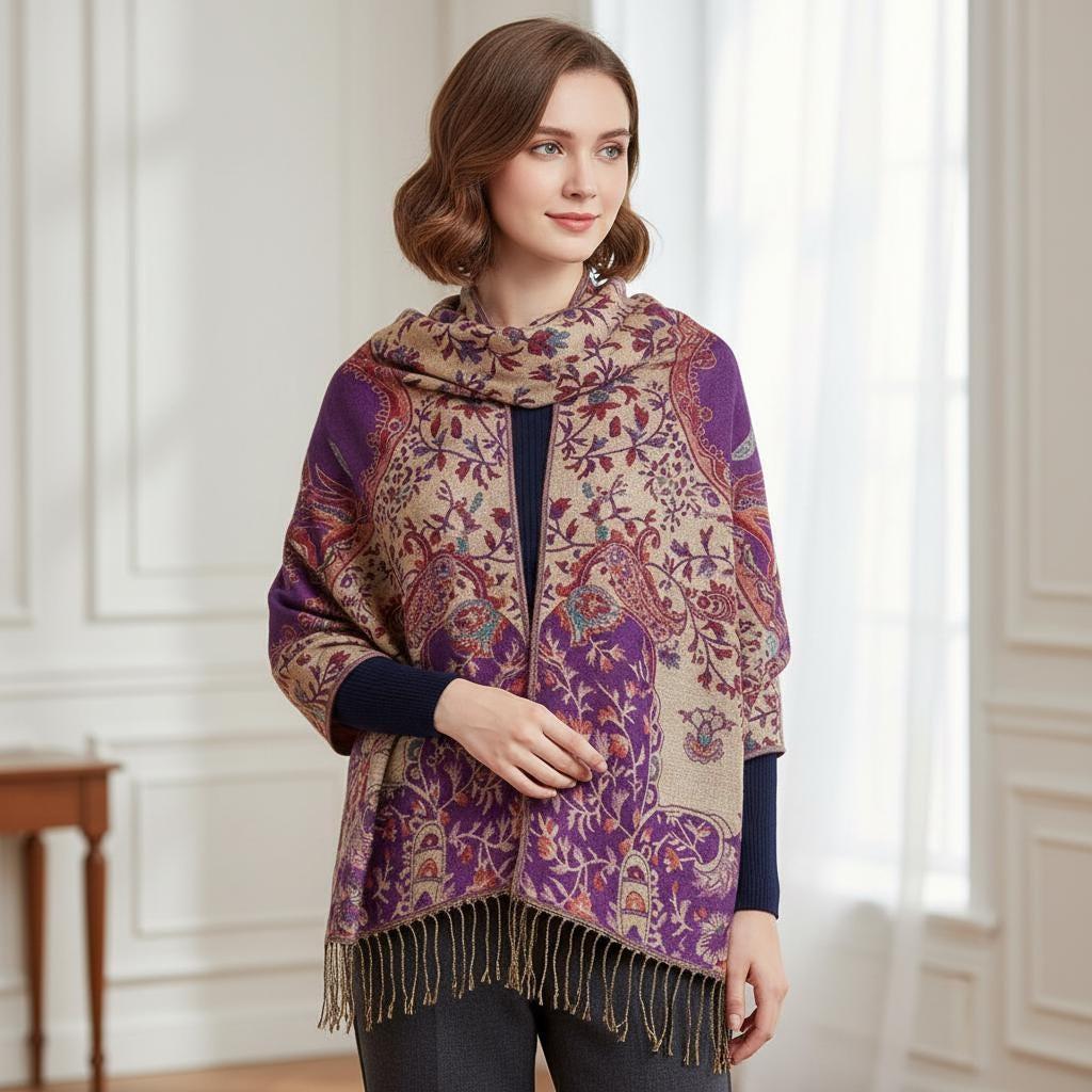 Shiny Pashmina Shawl & Scarf for Women, Jacquard Brocade, Head Wraps