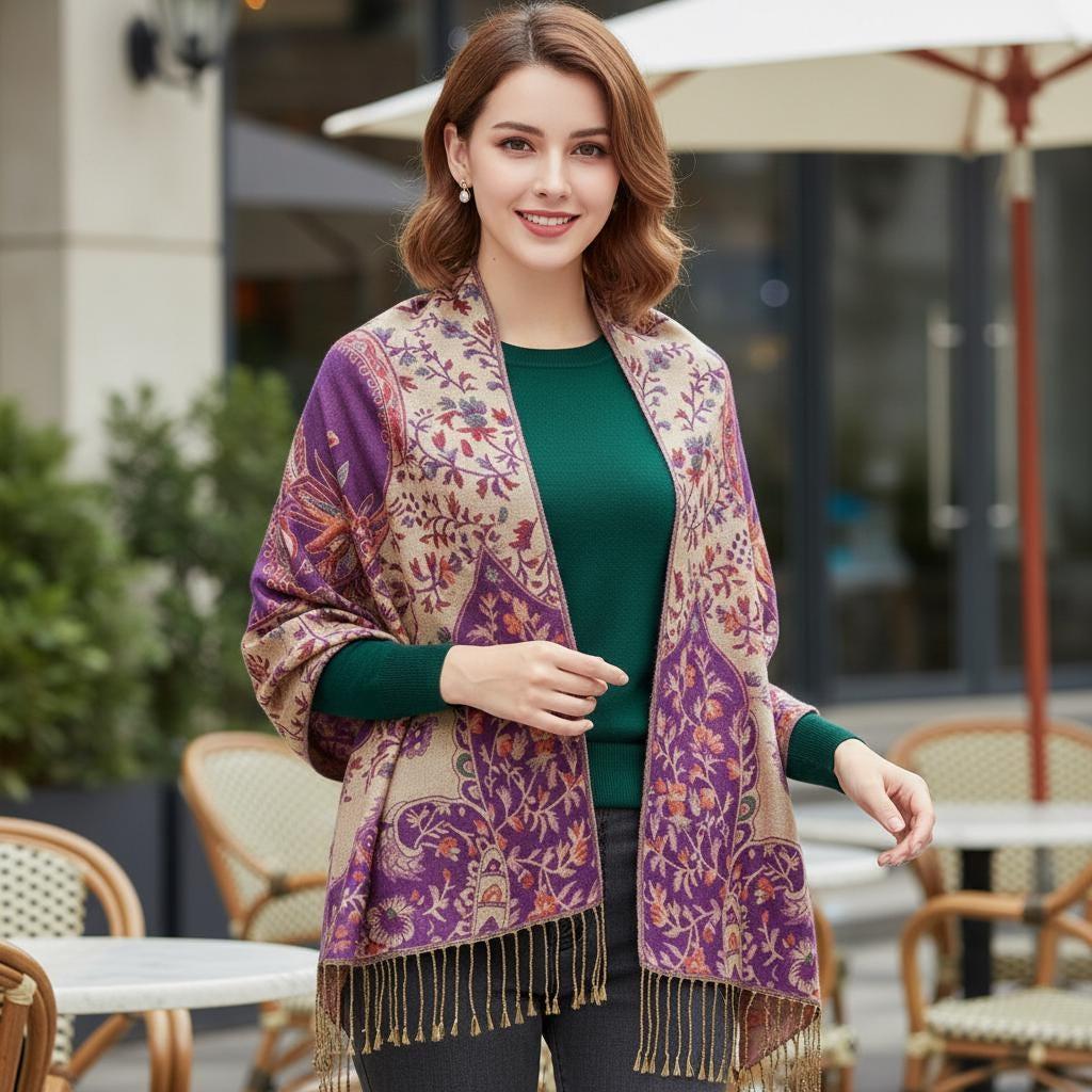 Shiny Pashmina Shawl & Scarf for Women, Jacquard Brocade, Head Wraps