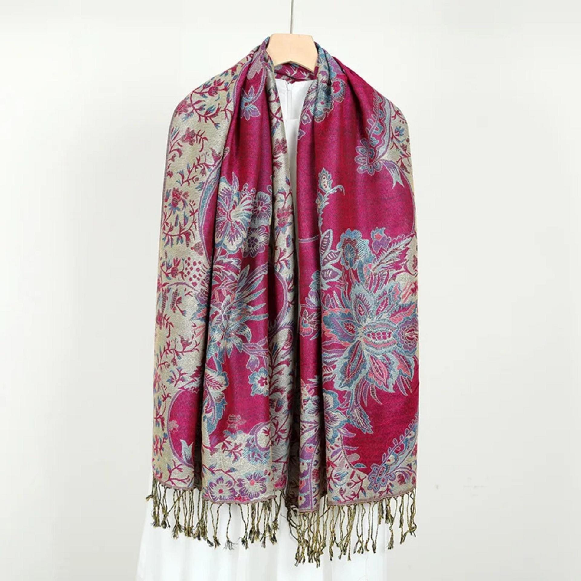 Shiny Pashmina Shawl & Scarf for Women, Jacquard Brocade, Head Wraps