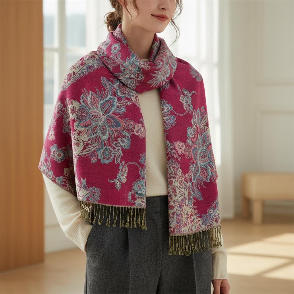 Shiny Pashmina Shawl & Scarf for Women, Jacquard Brocade, Head Wraps