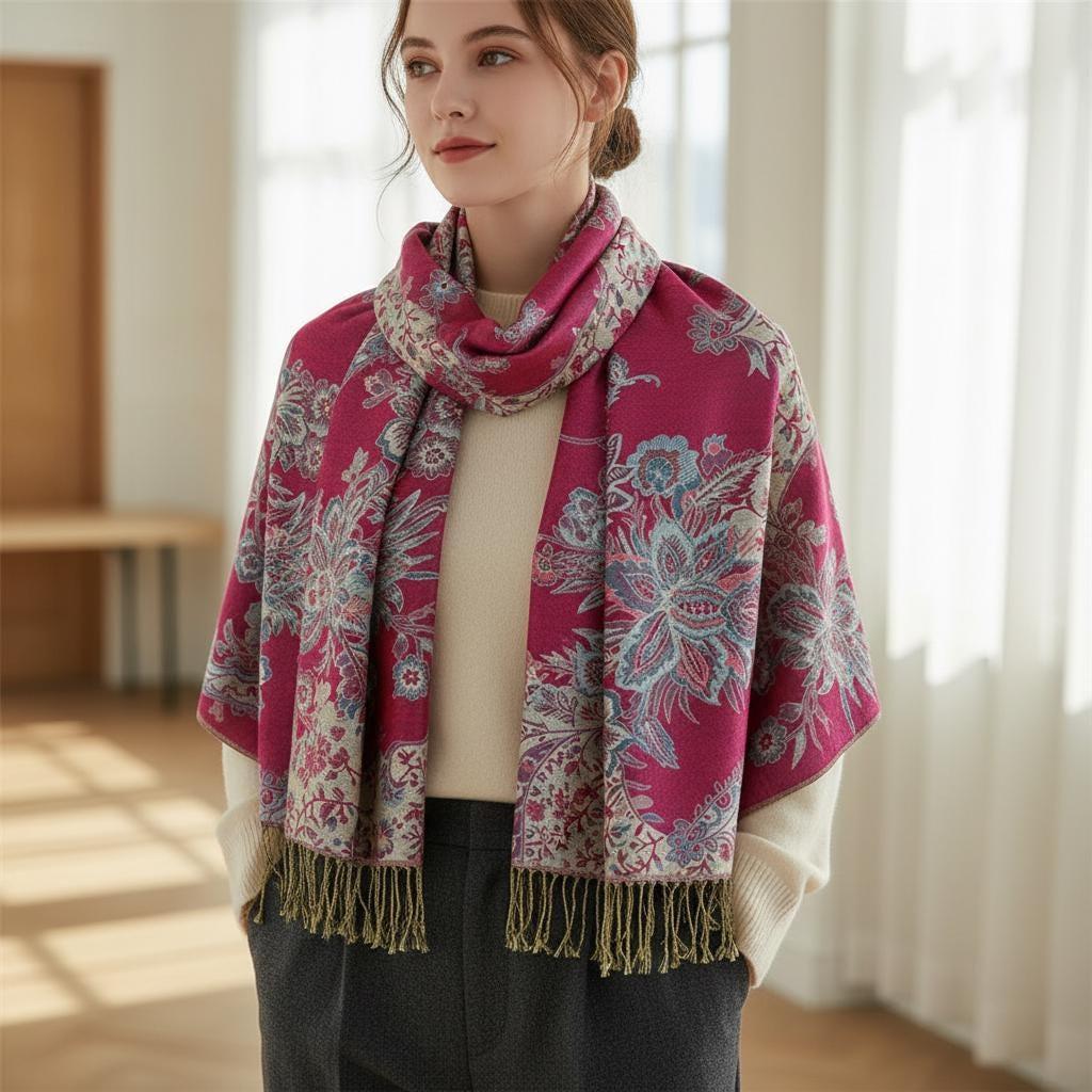 Shiny Pashmina Shawl & Scarf for Women, Jacquard Brocade, Head Wraps