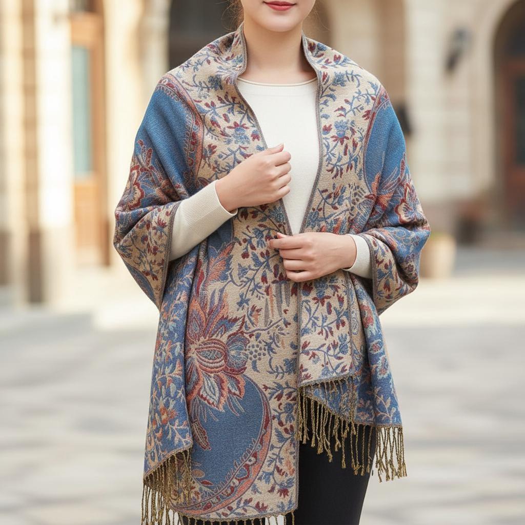 Shiny Pashmina Shawl & Scarf for Women, Jacquard Brocade, Head Wraps