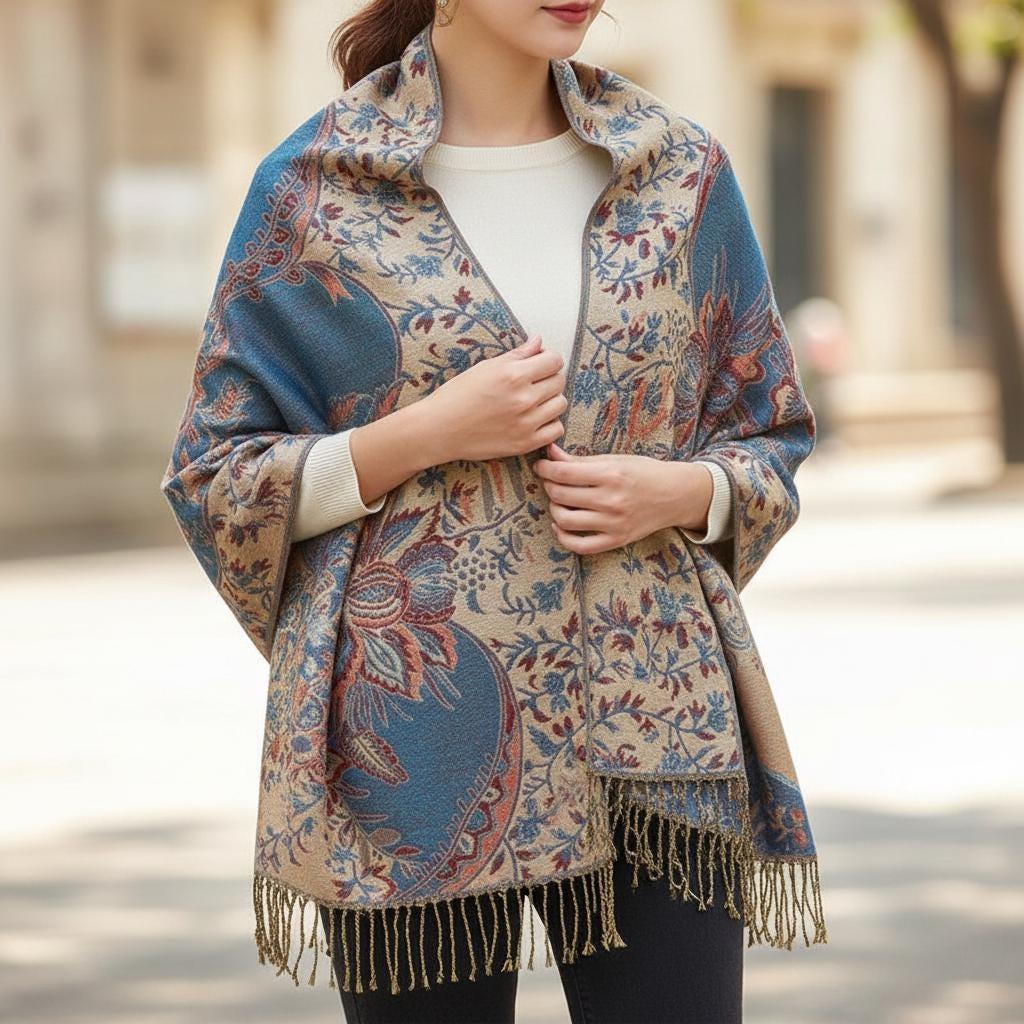 Shiny Pashmina Shawl & Scarf for Women, Jacquard Brocade, Head Wraps