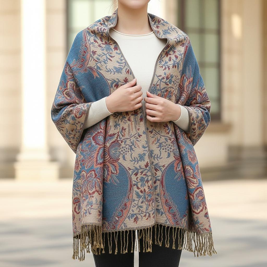 Shiny Pashmina Shawl & Scarf for Women, Jacquard Brocade, Head Wraps