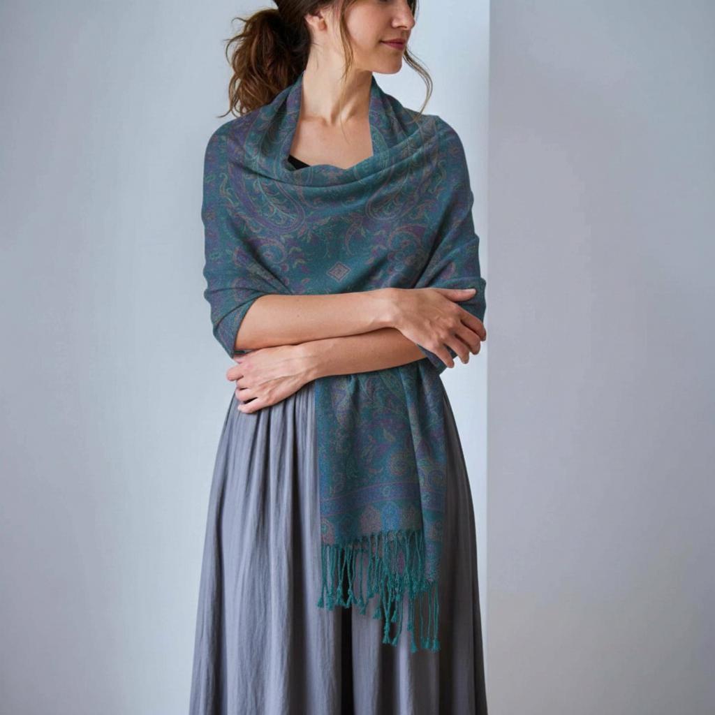 Reversible Soft Pashmina Shawl & Scarf for Women, Jacquard Brocade, Shawl, Sarong or Head Wraps