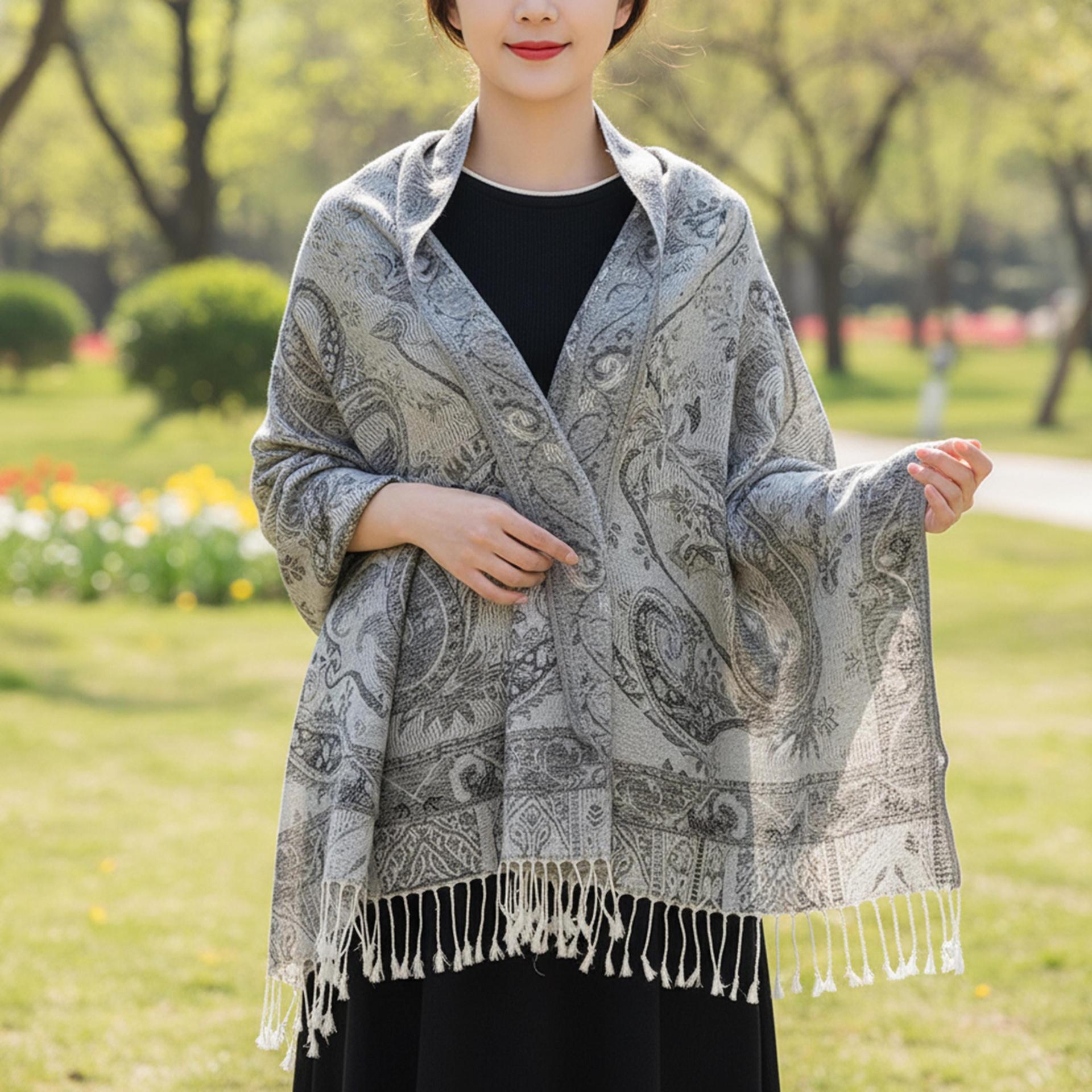 Reversible Soft Pashmina Shawl & Scarf for Women, Jacquard Brocade, Shawl, Sarong or Head Wraps