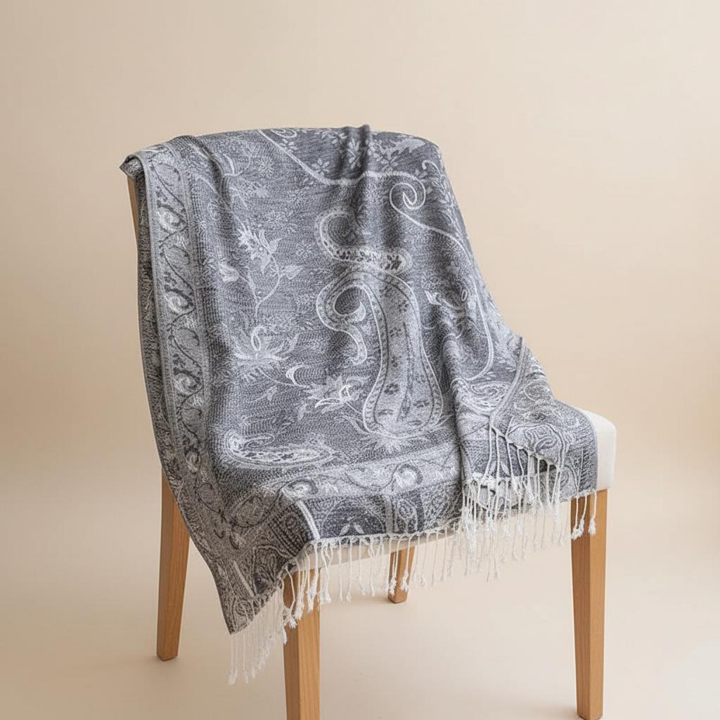 Reversible Soft Pashmina Shawl & Scarf for Women, Jacquard Brocade, Shawl, Sarong or Head Wraps