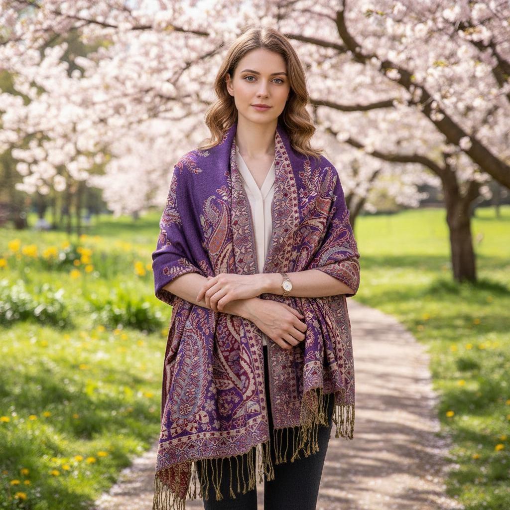 Reversible Soft Pashmina Shawl & Scarf for Women, Jacquard Brocade, Shawl, Sarong or Head Wraps