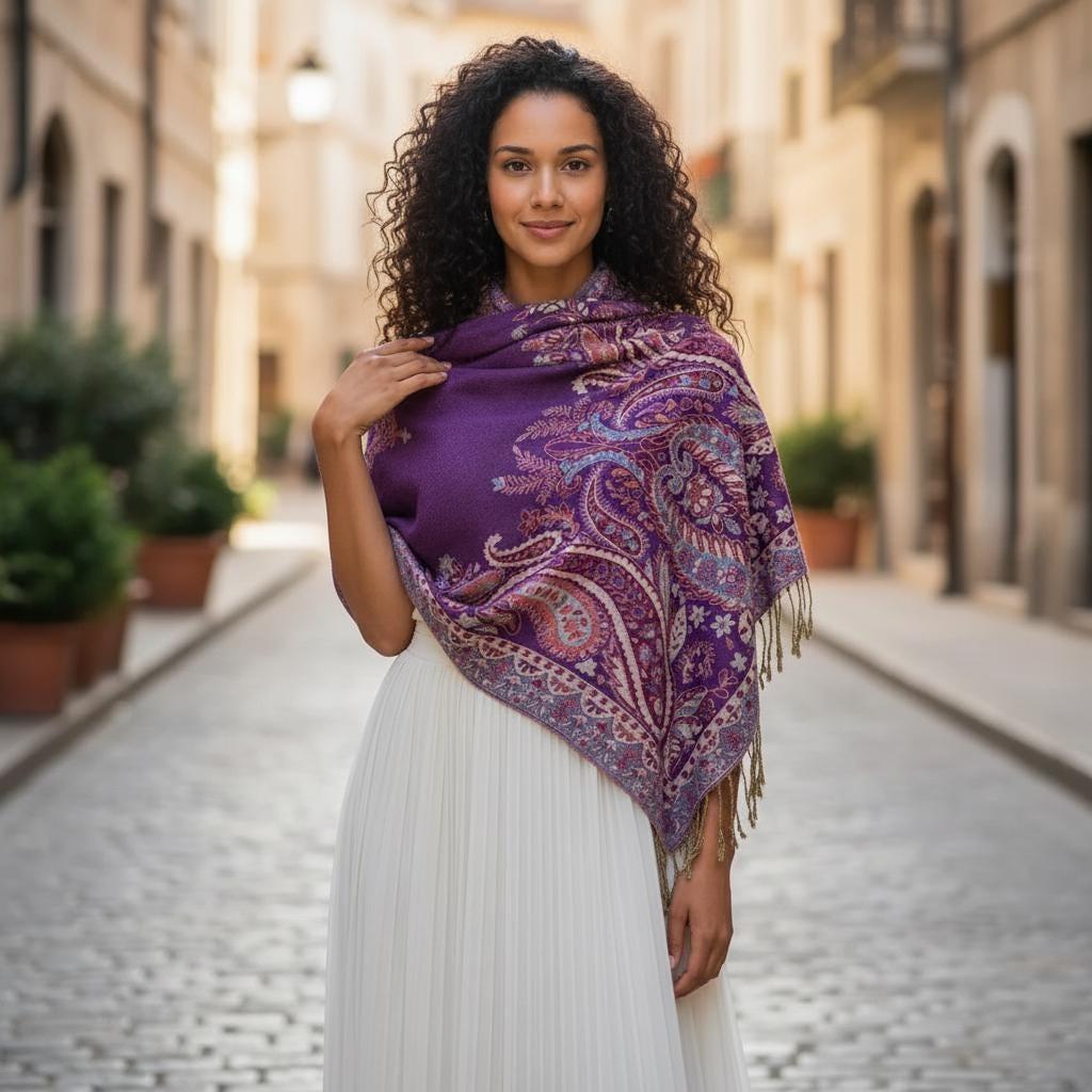 Reversible Soft Pashmina Shawl & Scarf for Women, Jacquard Brocade, Shawl, Sarong or Head Wraps