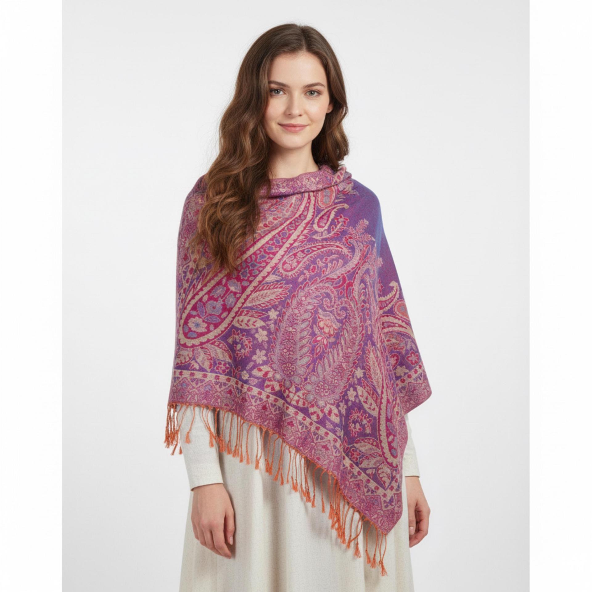Soft Pashmina Shawl & Scarf for Women, Jacquard Brocade, Lightweight Blanket Shawl