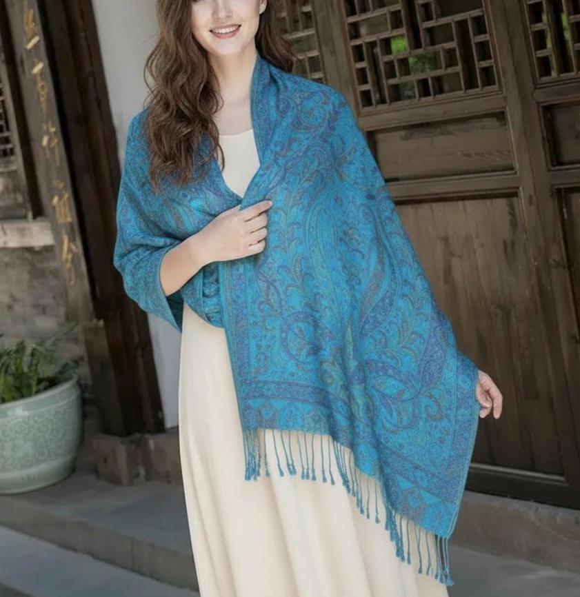 Reversible Soft Pashmina Shawl & Scarf for Women, Jacquard Brocade, Shawl, Sarong or Head Wraps