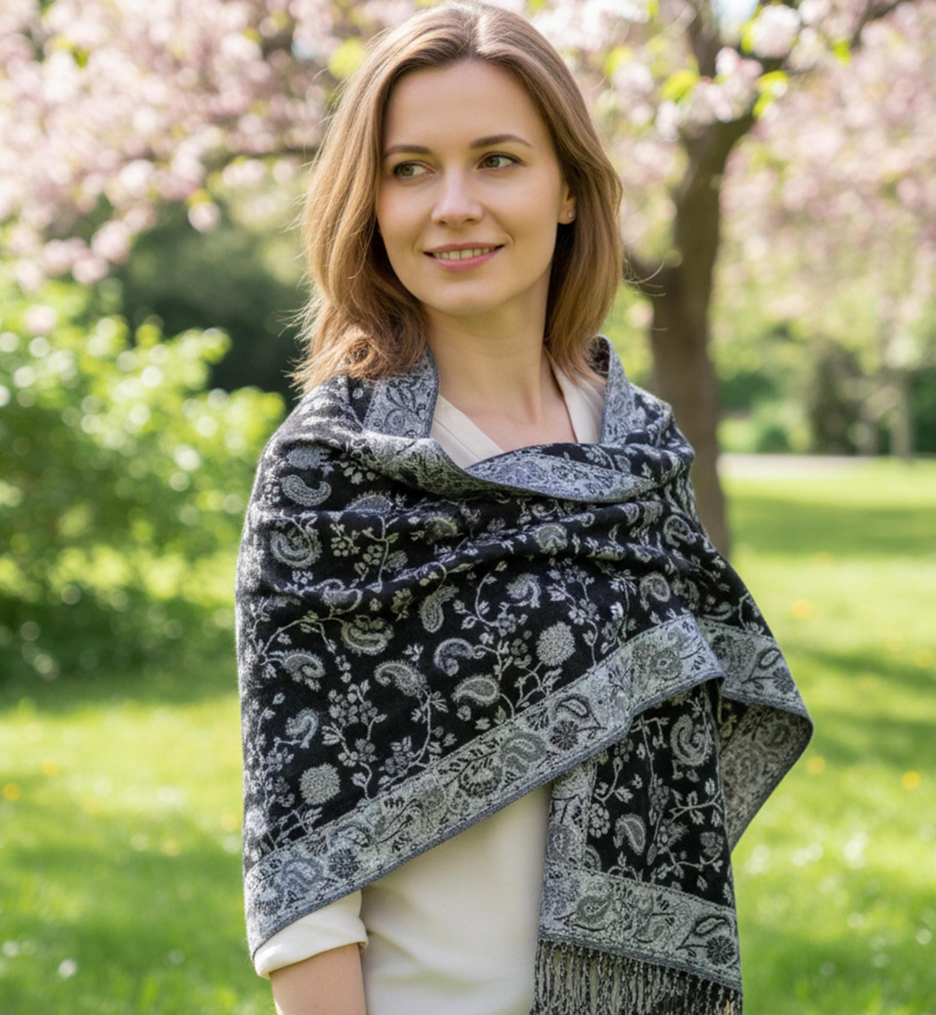 Soft Pashmina Shawl & Scarf for Women, Jacquard Brocade, Blanket Scarf, Head Wraps