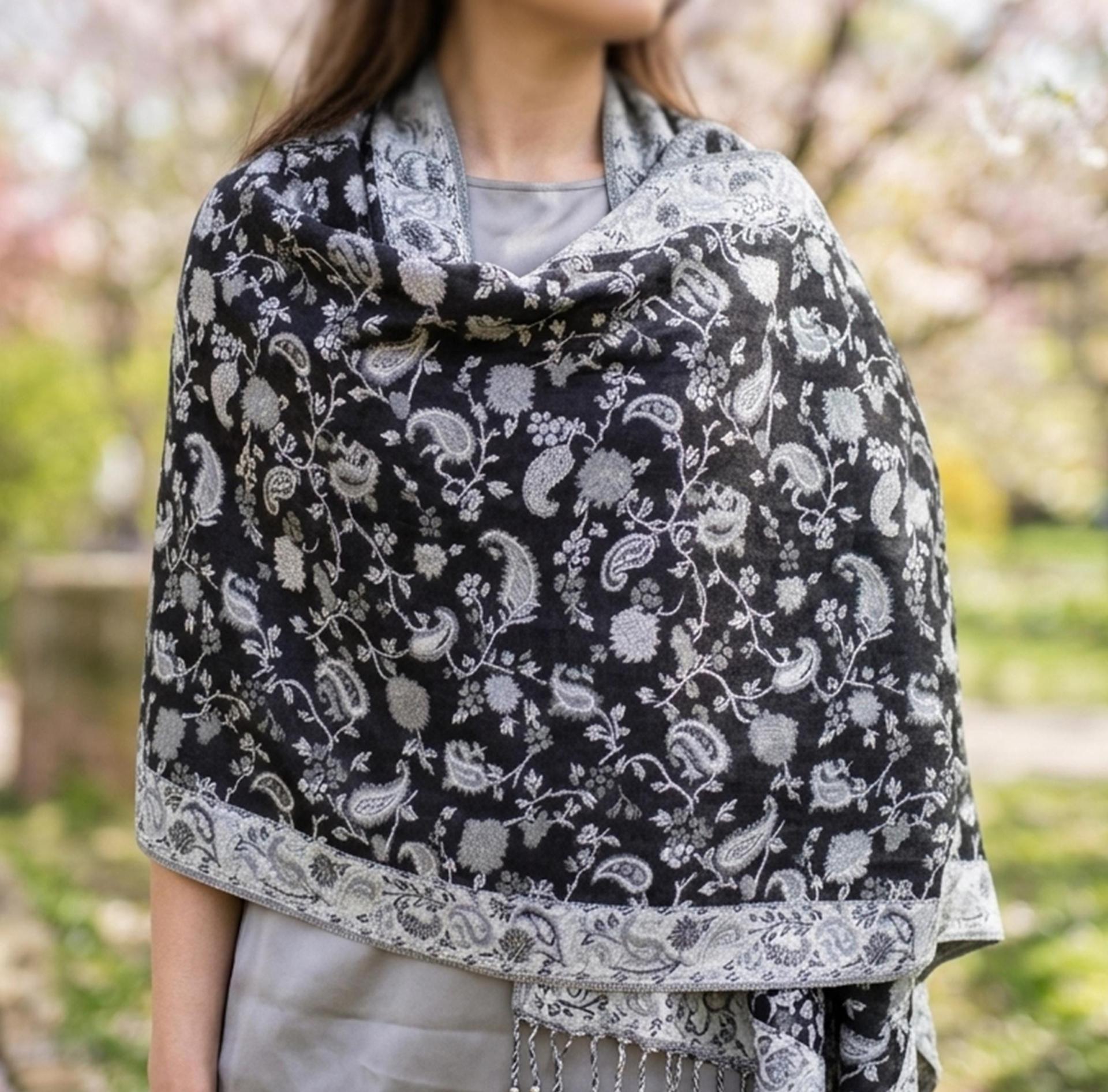 Soft Pashmina Shawl & Scarf for Women, Jacquard Brocade, Blanket Scarf, Head Wraps