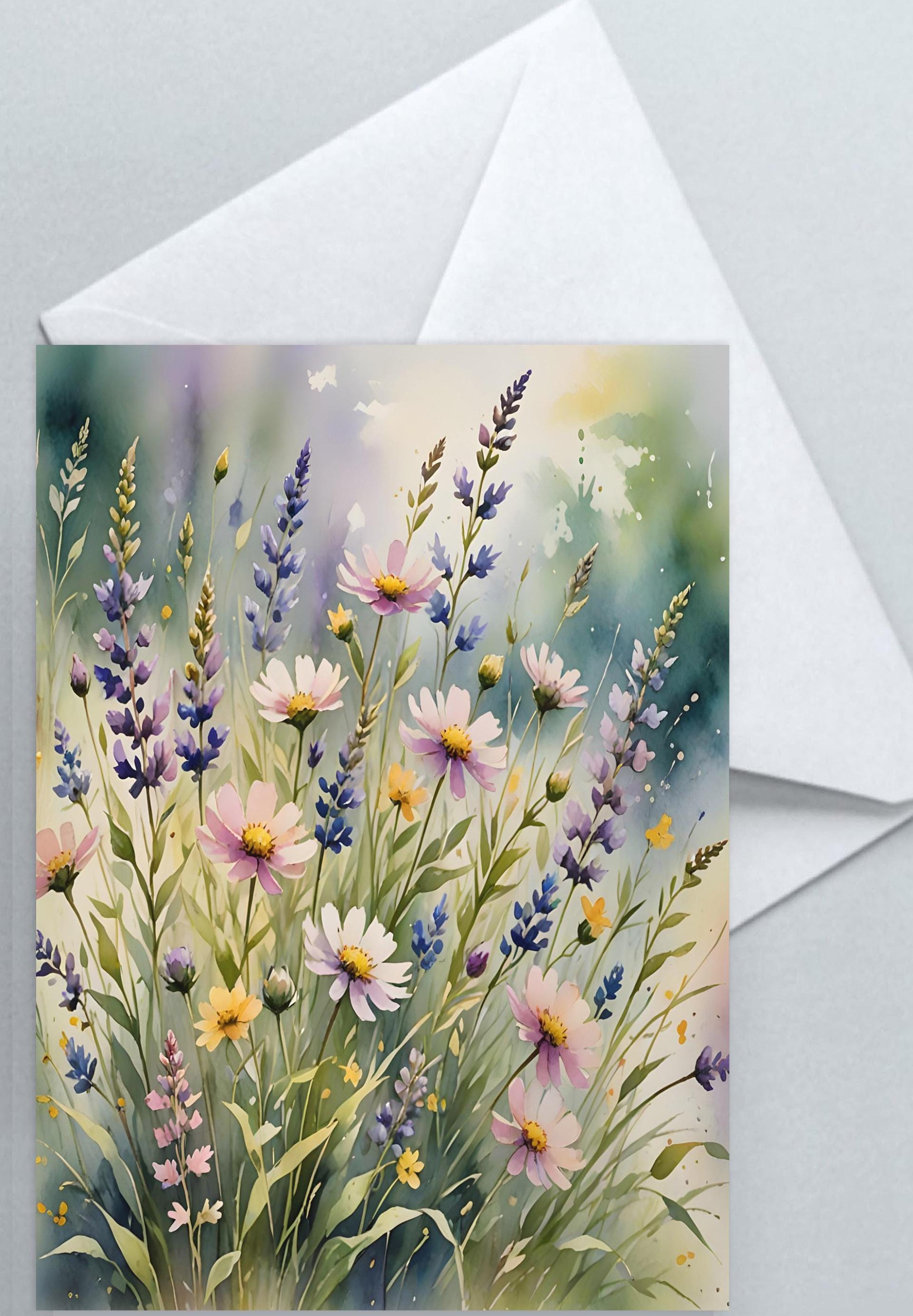 Set of 3 Watercolor Floral Greeting Cards, Blank Inside (5x7 inch)