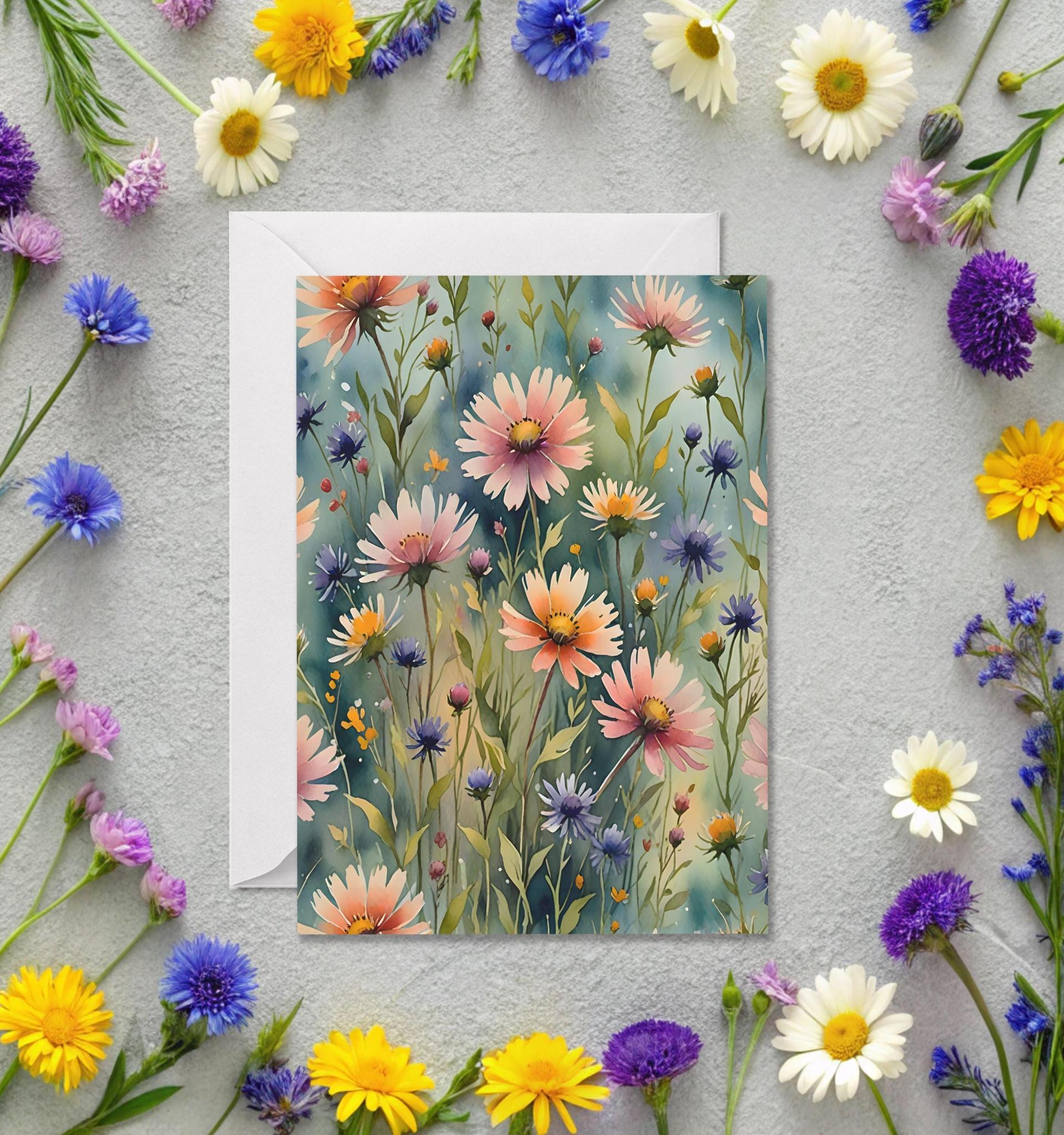 Set of 3 Watercolor Floral Greeting Cards, Blank Inside (5x7 inch)