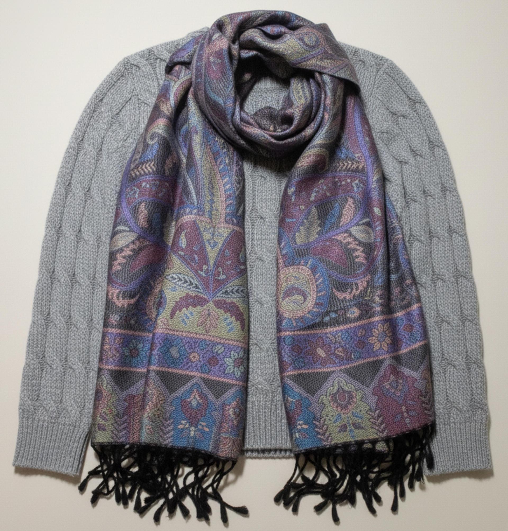 Reversible Soft Pashmina Shawl & Scarf for Women, Jacquard Brocade, Shawl, Sarong or Head Wraps