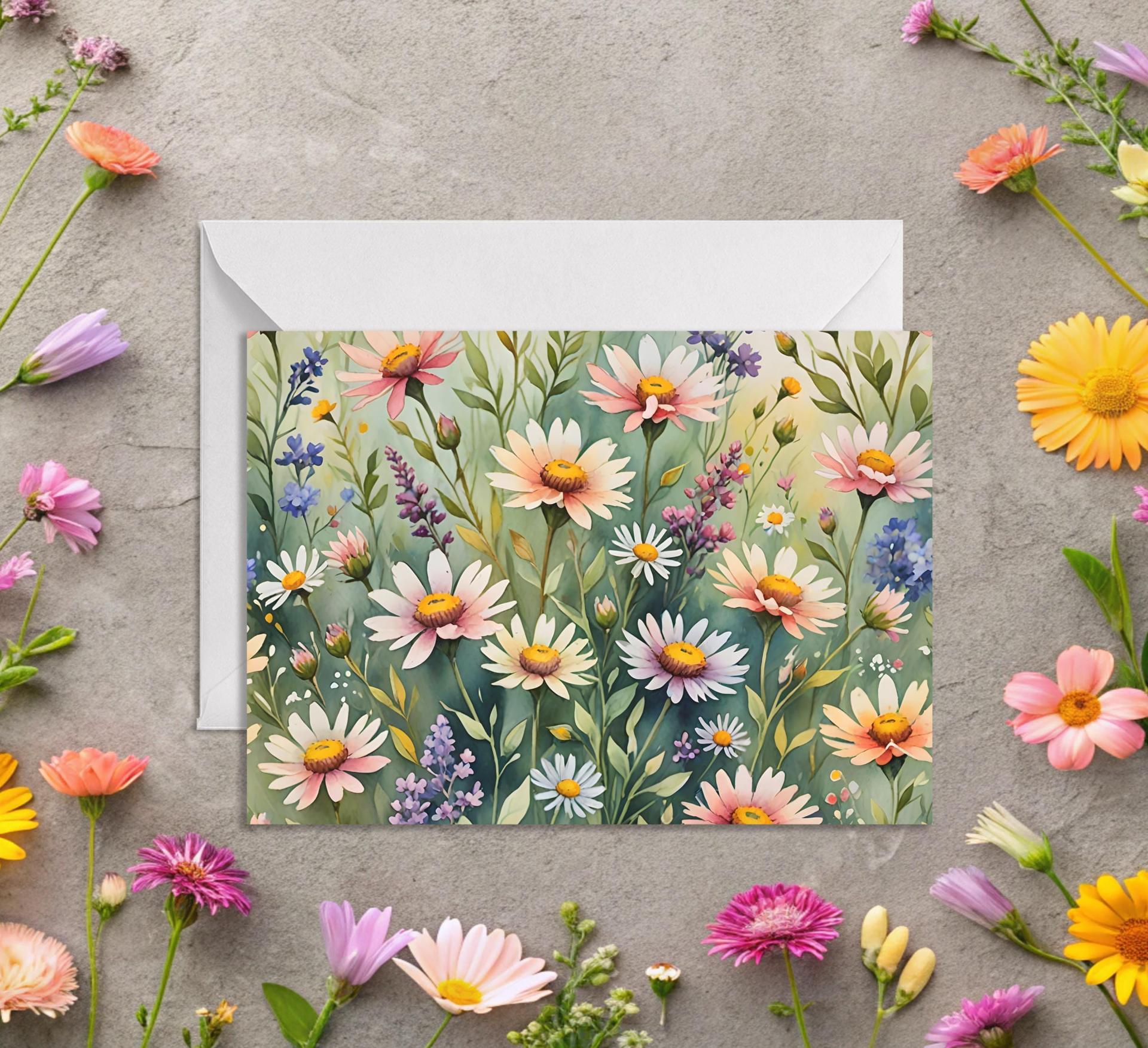 Floral Watercolor Greeting Cards, Set of 3, Blank Inside (5x7 inch)