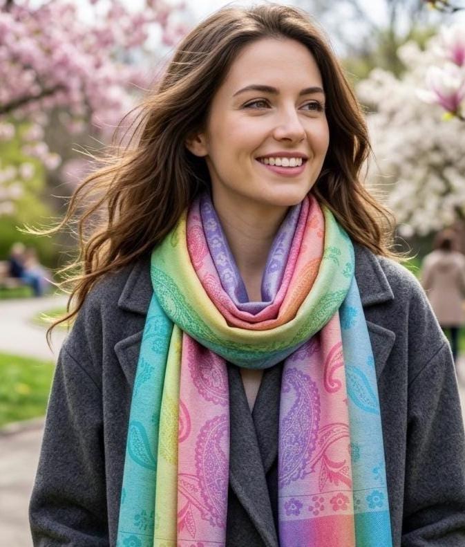 Rainbow Shawl, Soft Pashmina Shawl & Scarf for Women, Jacquard Brocade, Head Wraps