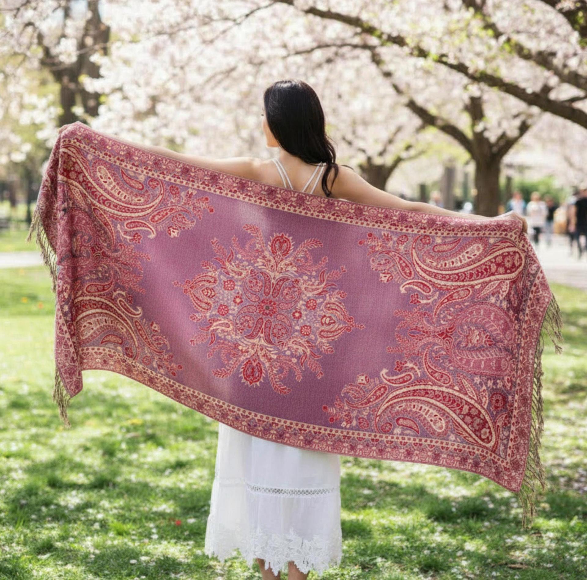 Soft Pashmina Shawl & Scarf for Women, Jacquard Brocade, Lightweight Blanket Shawl