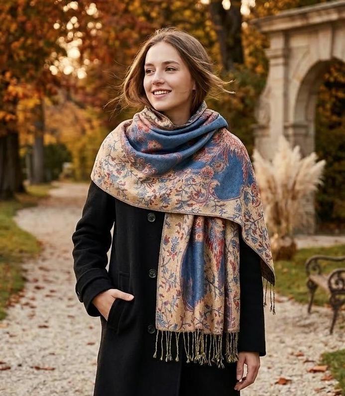 Shiny Pashmina Shawl & Scarf for Women, Jacquard Brocade, Head Wraps