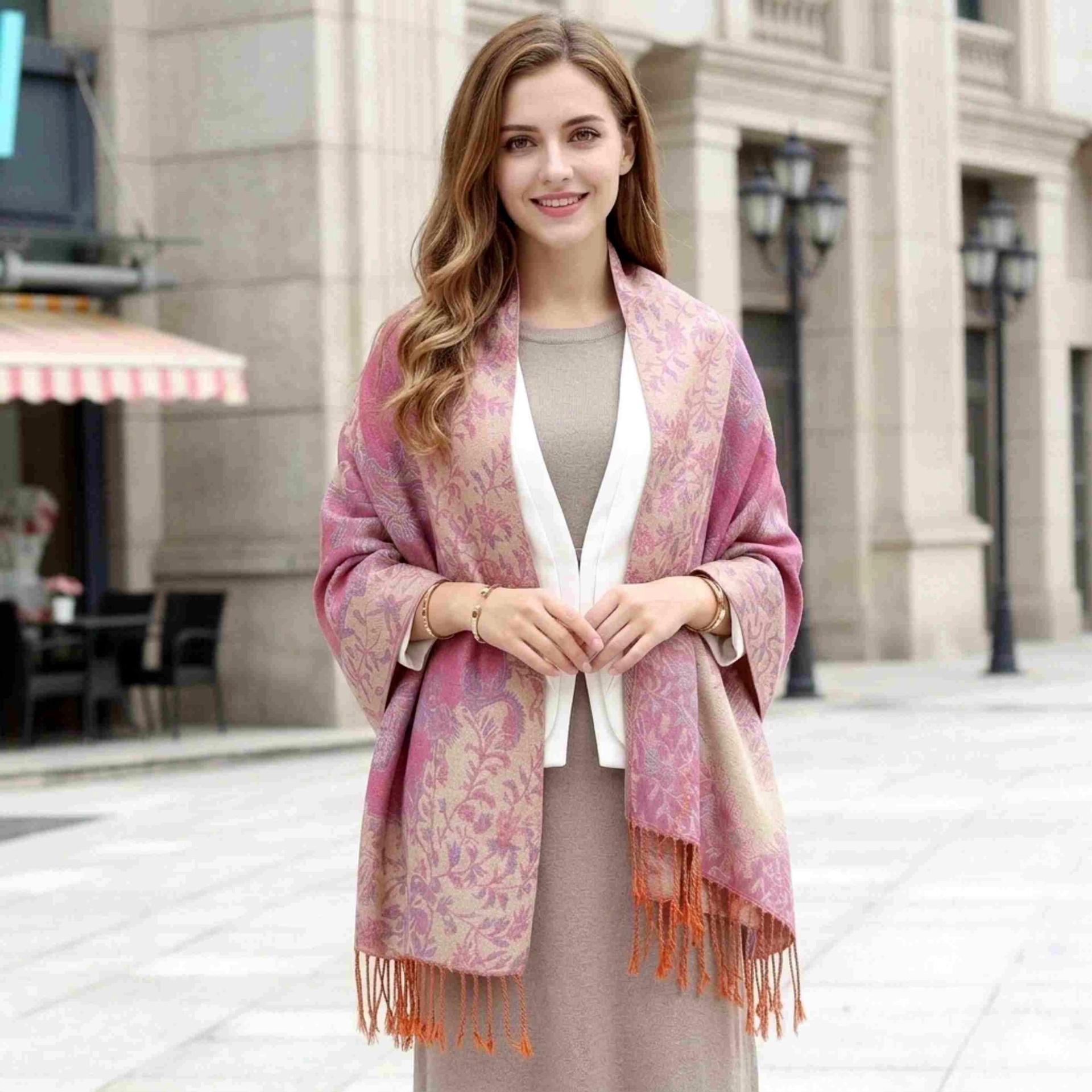 Shiny Soft Pashmina Shawl & Scarf for Women, Jacquard Brocade, Head Wraps