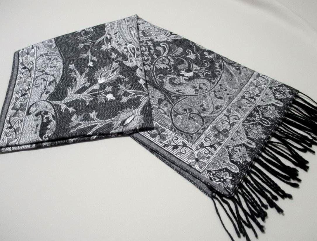 Reversible Thick Soft Pashmina Shawl & Scarf for Women, Jacquard Brocade, Blanket Scarf, Head Wraps